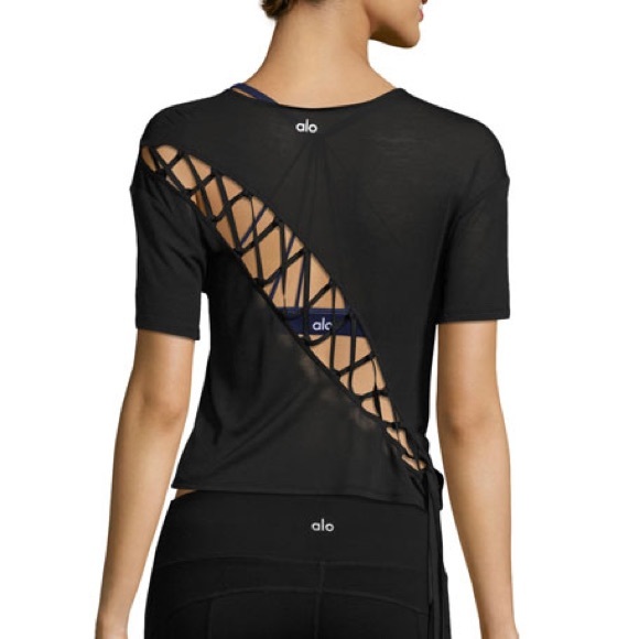 ALO Yoga Tops - ALO Yoga Black Lace Up Entwine Tee